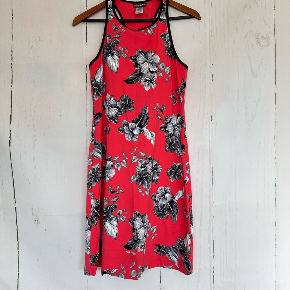 TOMMY BAHAMA Coral Hibiscus Athletic Nylon Racerback Swim Dress Size Small S